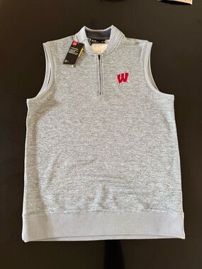 Under Armour Men’s Light Gray Quarter-Zip Vest with Red 'W' Badger Logo